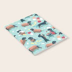 Hot dogs and lemonade // aqua background navy dachshunds Notebook Gallery Image 2