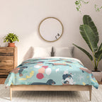 Hot dogs and lemonade // aqua background navy dachshunds Comforter Gallery Image 3