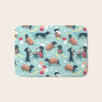 Hot dogs and lemonade // aqua background navy dachshunds Bath Mat Gallery Image 1