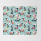 Hot dogs and lemonade // aqua background navy dachshunds Throw Blanket Gallery Image 2