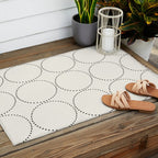 Minimalist Dotted Circles in Black and White Outdoor Rug Gallery Image 2