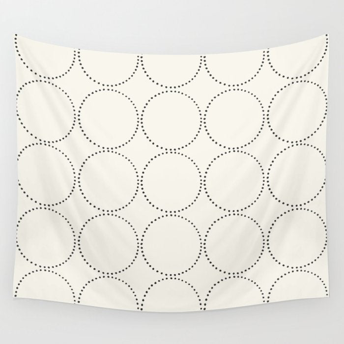Minimalist Dotted Circles in Black and White Wall Tapestry Gallery Image 1