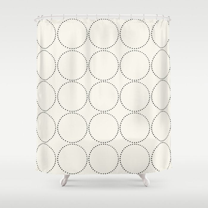 Minimalist Dotted Circles in Black and White Shower Curtain Gallery Image 1