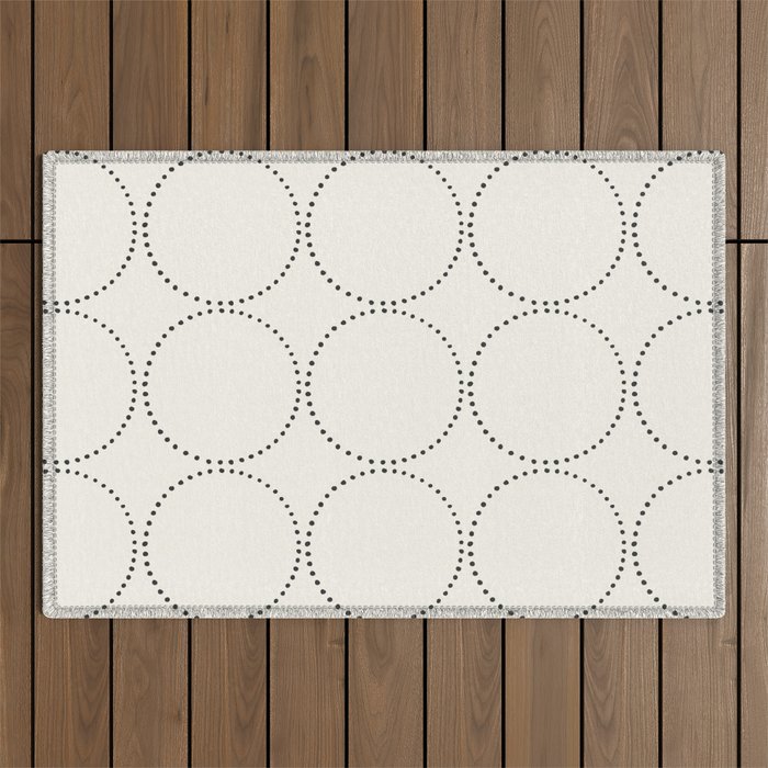 Minimalist Dotted Circles in Black and White Outdoor Rug Gallery Image 1