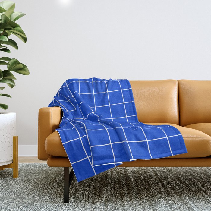 Grid Pattern Cobalt Blue White Windowpane Graph Check Stripe Lines Minimalist Stripes Line Drawing Throw Blanket Gallery Image 1