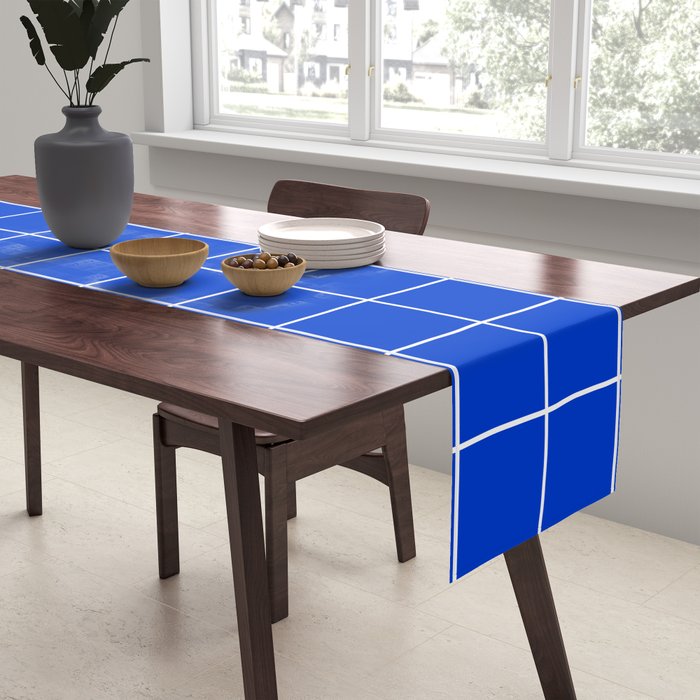 Grid Pattern Cobalt Blue White Windowpane Graph Check Stripe Lines Minimalist Stripes Line Drawing Table Runner Gallery Image 2