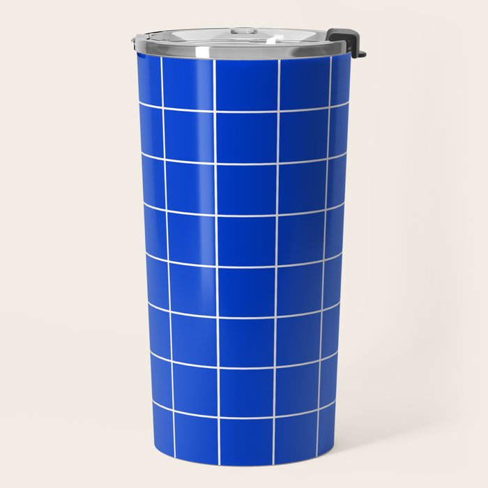 Grid Pattern Cobalt Blue White Windowpane Graph Check Stripe Lines Minimalist Stripes Line Drawing Travel Mug Gallery Image 2