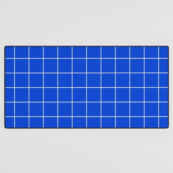 Grid Pattern Cobalt Blue White Windowpane Graph Check Stripe Lines Minimalist Stripes Line Drawing Desk Mat Gallery Image 3