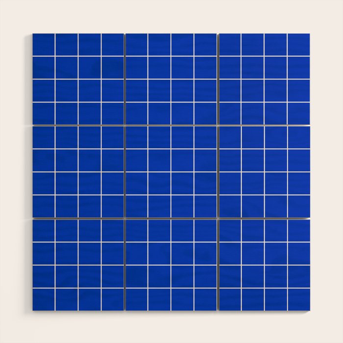 Grid Pattern Cobalt Blue White Windowpane Graph Check Stripe Lines Minimalist Stripes Line Drawing Wood Wall Art Gallery Image 1