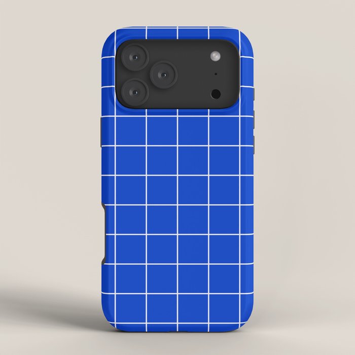 Grid Pattern Cobalt Blue White Windowpane Graph Check Stripe Lines Minimalist Stripes Line Drawing iPhone Case Gallery Image 4