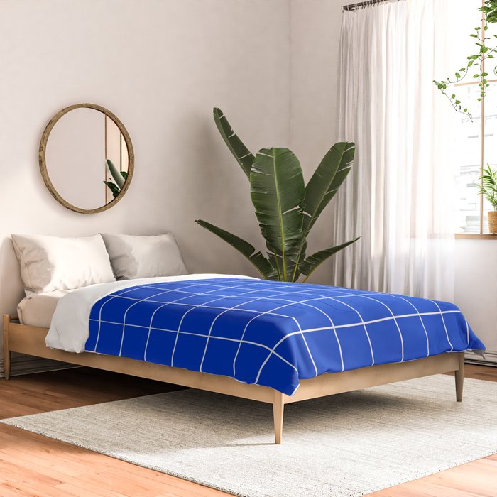 Grid Pattern Cobalt Blue White Windowpane Graph Check Stripe Lines Minimalist Stripes Line Drawing Comforter Gallery Image 2