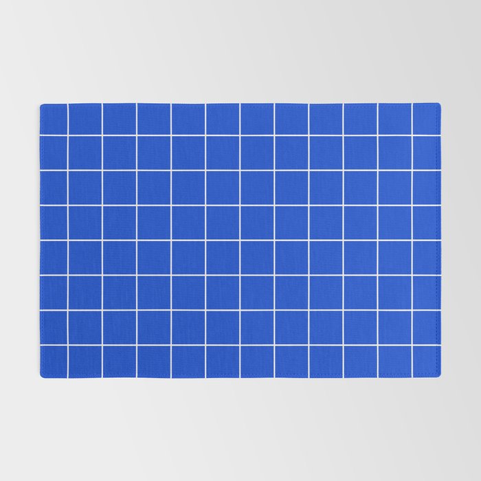 Grid Pattern Cobalt Blue White Windowpane Graph Check Stripe Lines Minimalist Stripes Line Drawing Rug Gallery Image 2