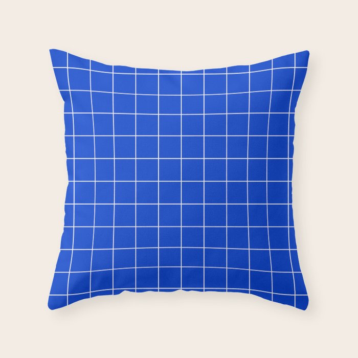 Grid Pattern Cobalt Blue White Windowpane Graph Check Stripe Lines Minimalist Stripes Line Drawing Throw Pillow Gallery Image 6