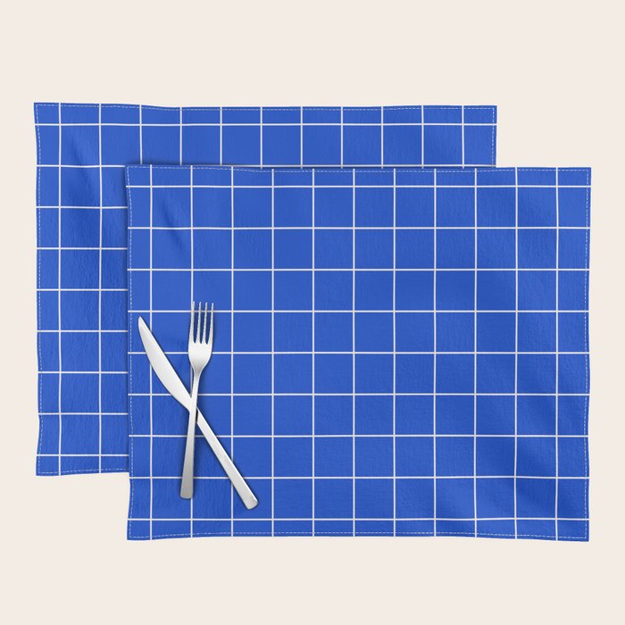 Grid Pattern Cobalt Blue White Windowpane Graph Check Stripe Lines Minimalist Stripes Line Drawing Placemat Gallery Image 1