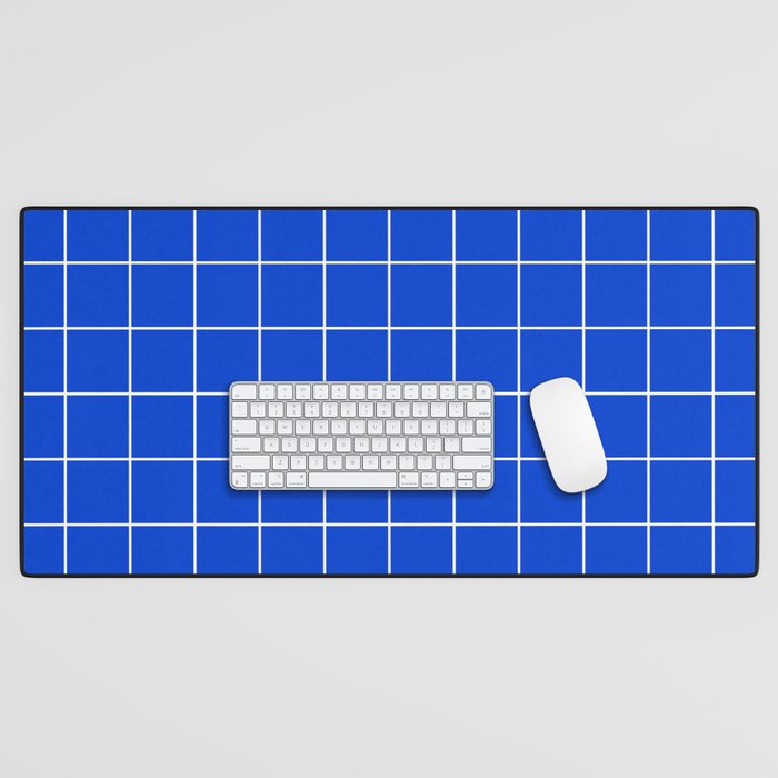 Grid Pattern Cobalt Blue White Windowpane Graph Check Stripe Lines Minimalist Stripes Line Drawing Desk Mat Gallery Image 1