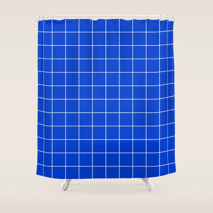 Grid Pattern Cobalt Blue White Windowpane Graph Check Stripe Lines Minimalist Stripes Line Drawing Shower Curtain Gallery Image 1