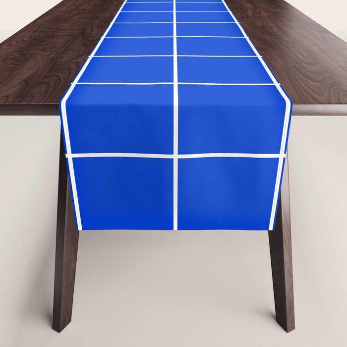 Grid Pattern Cobalt Blue White Windowpane Graph Check Stripe Lines Minimalist Stripes Line Drawing Table Runner Gallery Image 1
