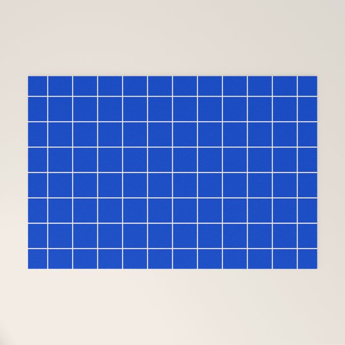 Grid Pattern Cobalt Blue White Windowpane Graph Check Stripe Lines Minimalist Stripes Line Drawing Welcome Mat Gallery Image 1