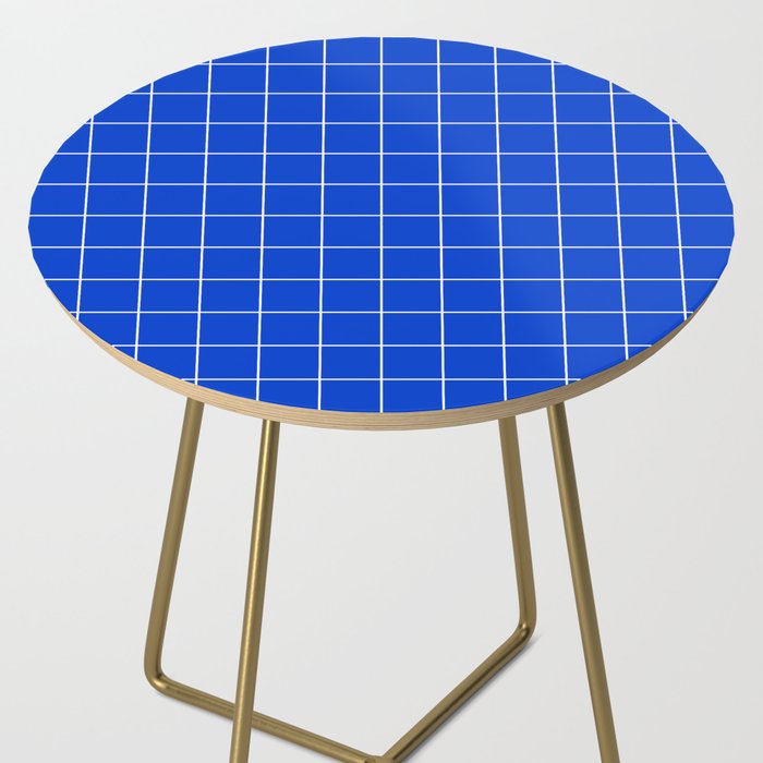 Grid Pattern Cobalt Blue White Windowpane Graph Check Stripe Lines Minimalist Stripes Line Drawing Side Table Gallery Image 2