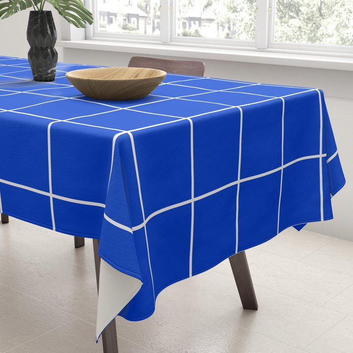 Grid Pattern Cobalt Blue White Windowpane Graph Check Stripe Lines Minimalist Stripes Line Drawing Tablecloth Gallery Image 3