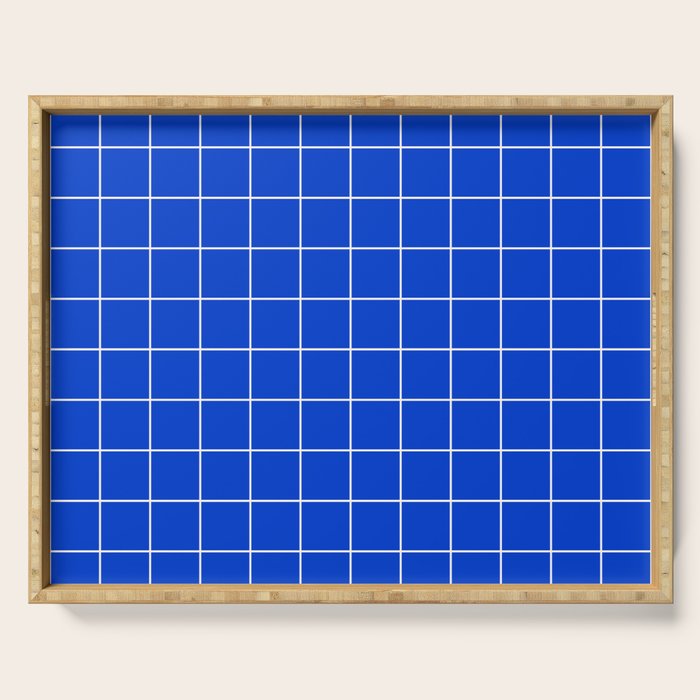 Grid Pattern Cobalt Blue White Windowpane Graph Check Stripe Lines Minimalist Stripes Line Drawing Serving Tray Gallery Image 1