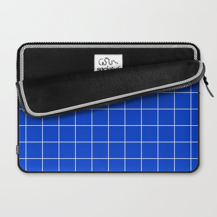Grid Pattern Cobalt Blue White Windowpane Graph Check Stripe Lines Minimalist Stripes Line Drawing Laptop Sleeve Gallery Image 2