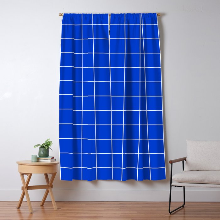 Grid Pattern Cobalt Blue White Windowpane Graph Check Stripe Lines Minimalist Stripes Line Drawing Window Curtain Gallery Image 5
