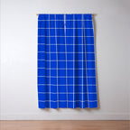 Grid Pattern Cobalt Blue White Windowpane Graph Check Stripe Lines Minimalist Stripes Line Drawing Window Curtain Gallery Image 3