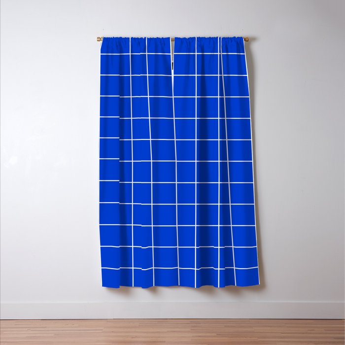 Grid Pattern Cobalt Blue White Windowpane Graph Check Stripe Lines Minimalist Stripes Line Drawing Window Curtain Gallery Image 3