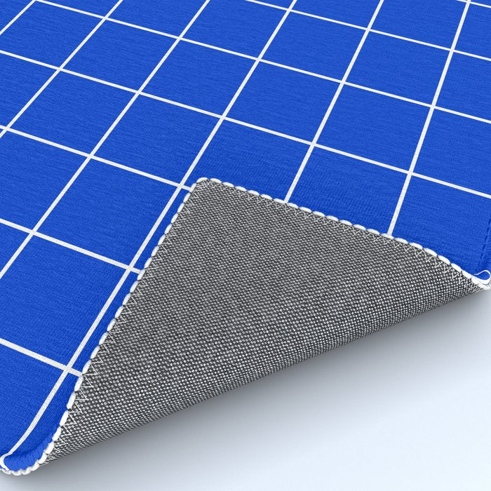 Grid Pattern Cobalt Blue White Windowpane Graph Check Stripe Lines Minimalist Stripes Line Drawing Rug Gallery Image 4