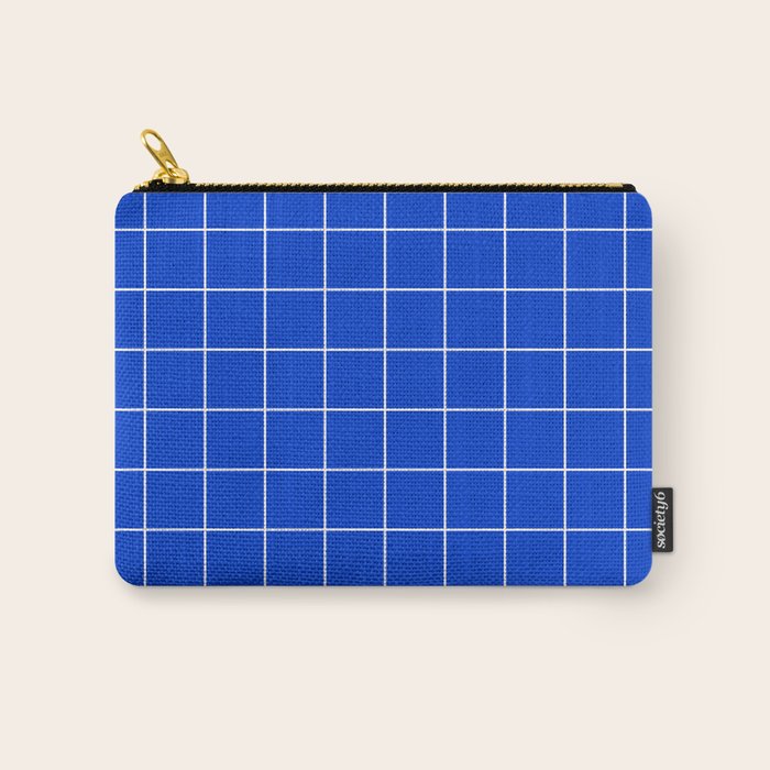 Grid Pattern Cobalt Blue White Windowpane Graph Check Stripe Lines Minimalist Stripes Line Drawing Carry All Pouch Gallery Image 1
