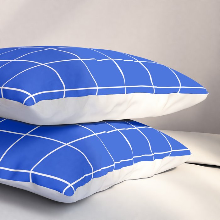 Grid Pattern Cobalt Blue White Windowpane Graph Check Stripe Lines Minimalist Stripes Line Drawing Pillow Sham Gallery Image 3