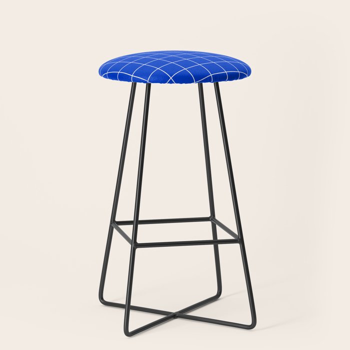 Grid Pattern Cobalt Blue White Windowpane Graph Check Stripe Lines Minimalist Stripes Line Drawing Stool Gallery Image 1