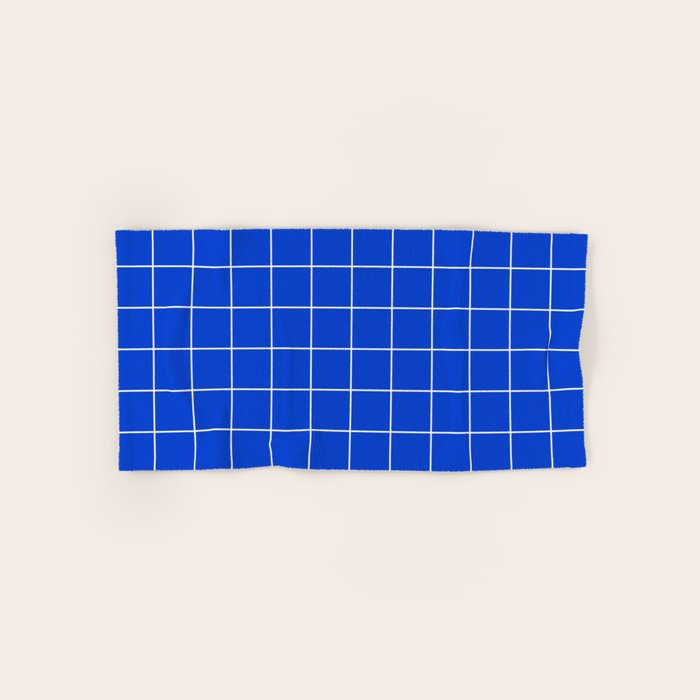 Grid Pattern Cobalt Blue White Windowpane Graph Check Stripe Lines Minimalist Stripes Line Drawing Bath Towel Gallery Image 1