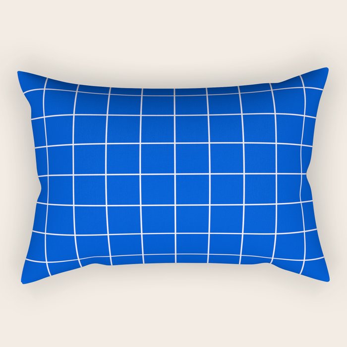 Grid Pattern Cobalt Blue White Windowpane Graph Check Stripe Lines Minimalist Stripes Line Drawing Rectangular Pillow Gallery Image 2