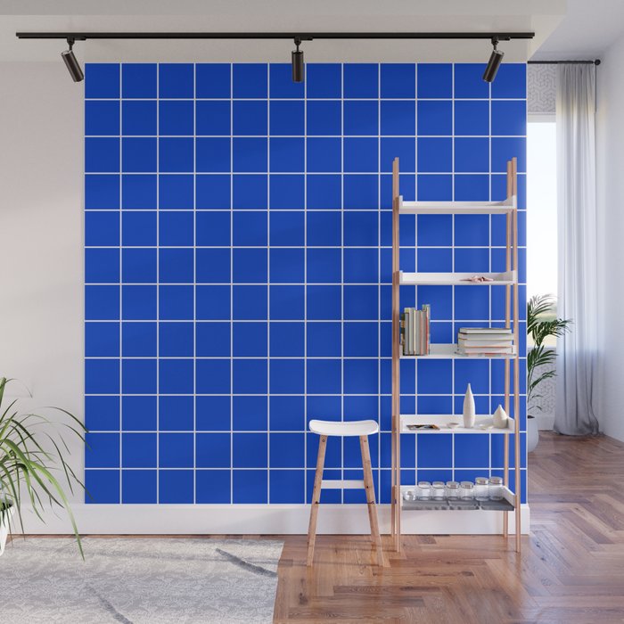 Grid Pattern Cobalt Blue White Windowpane Graph Check Stripe Lines Minimalist Stripes Line Drawing Wall Mural Gallery Image 1
