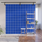 Grid Pattern Cobalt Blue White Windowpane Graph Check Stripe Lines Minimalist Stripes Line Drawing Wall Mural Gallery Image 1
