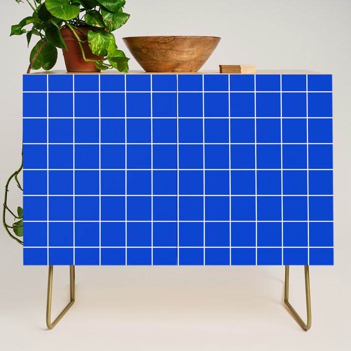 Grid Pattern Cobalt Blue White Windowpane Graph Check Stripe Lines Minimalist Stripes Line Drawing Credenza Gallery Image 1