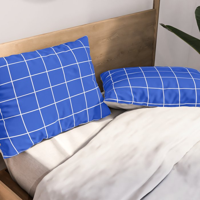 Grid Pattern Cobalt Blue White Windowpane Graph Check Stripe Lines Minimalist Stripes Line Drawing Pillow Sham Gallery Image 2