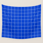 Grid Pattern Cobalt Blue White Windowpane Graph Check Stripe Lines Minimalist Stripes Line Drawing Wall Tapestry Gallery Image 4