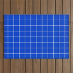 Grid Pattern Cobalt Blue White Windowpane Graph Check Stripe Lines Minimalist Stripes Line Drawing Outdoor Rug Gallery Image 1