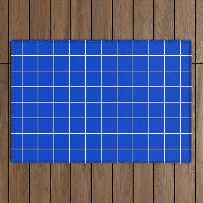 Grid Pattern Cobalt Blue White Windowpane Graph Check Stripe Lines Minimalist Stripes Line Drawing Outdoor Rug Gallery Image 1