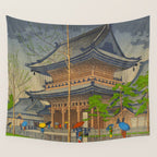 Rain in Higashi-Honganji Temple, Kyoto Asano Takeji Japanese Woodblock Print Wall Tapestry Gallery Image 4