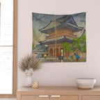 Rain in Higashi-Honganji Temple, Kyoto Asano Takeji Japanese Woodblock Print Wall Tapestry Gallery Image 2