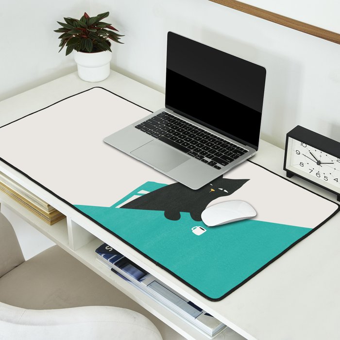 Cat drinking coffee Desk Mat Gallery Image 2