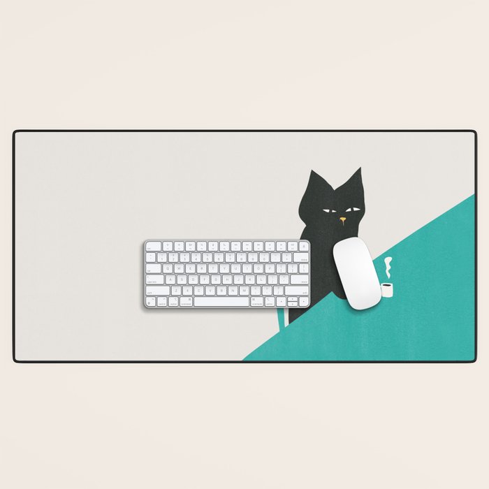 Cat drinking coffee Desk Mat Gallery Image 1