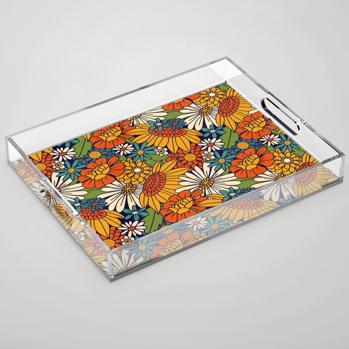 70s Retro Floral - Bold Acrylic Tray Gallery Image 1