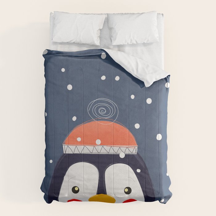 Christmas Penguin with fairy lights no2 Comforter Gallery Image 6