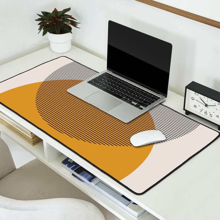 Mid Century Modern Shapes and Lines in Yellow Desk Mat Gallery Image 2