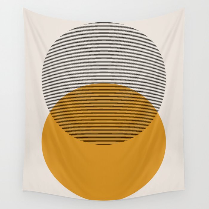 Mid Century Modern Shapes and Lines in Yellow Wall Tapestry Gallery Image 4